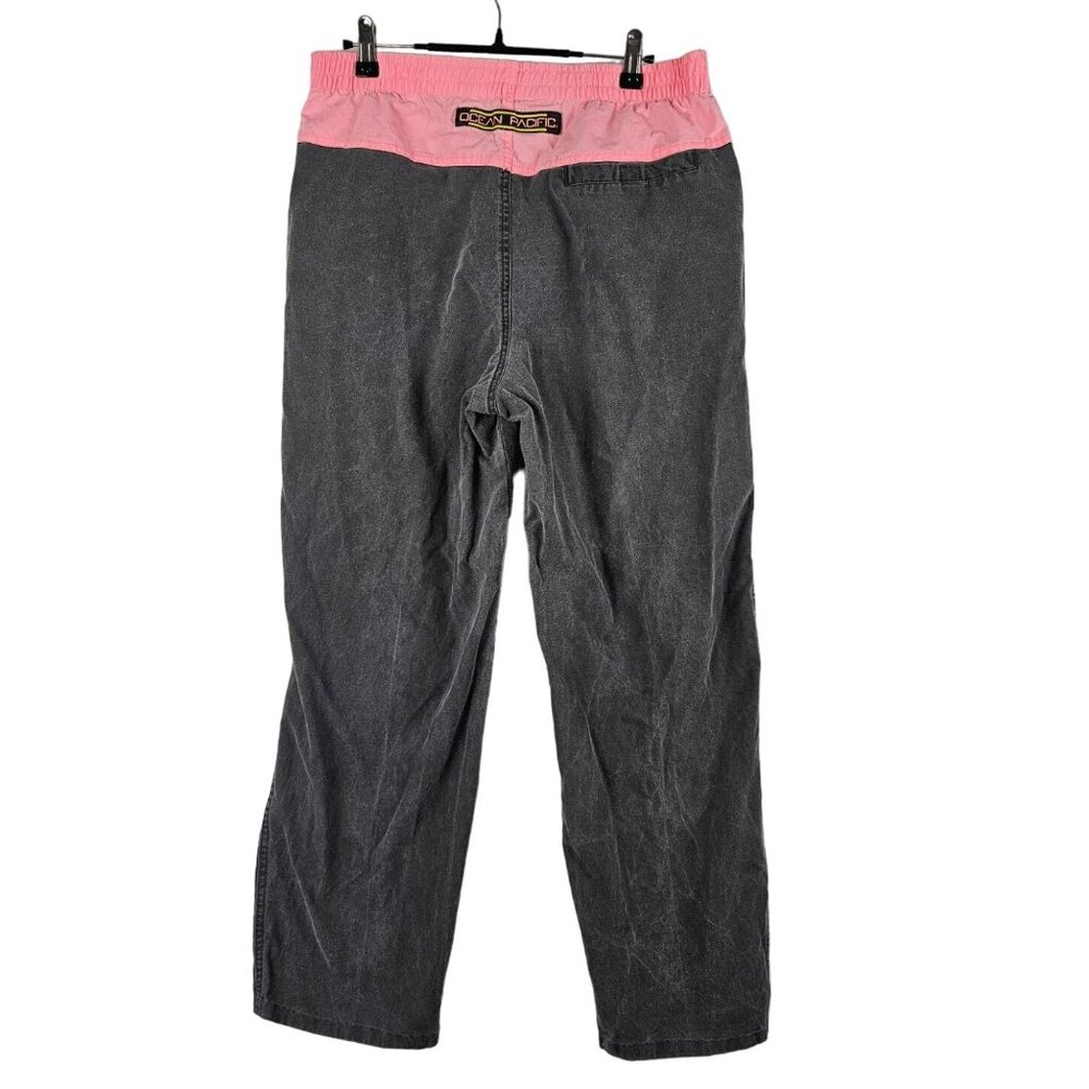 Vintage 80s 90s Ocean Pacific Pants Size M Grey Pink Zip Cotton Faded Distressed